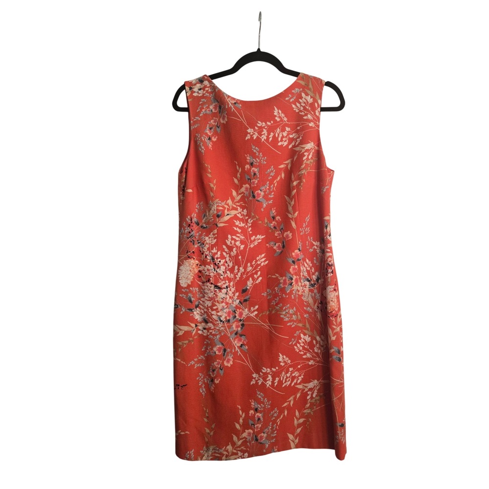 Talbots Petites Coral Orange Floral Sheath Dress Sleeveless Lyocell Cotton 12P